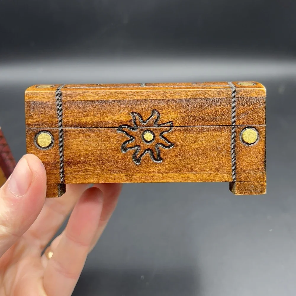 Wooden Carved Hinged Trinket Box Hand Made Poland ~ Set of 2